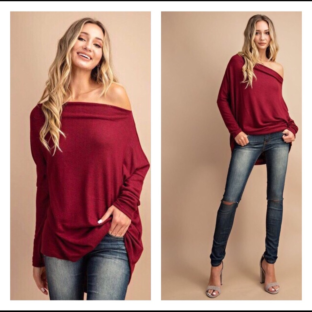 Cranberry Off Shoulder Sweater - Picture 1 of 1